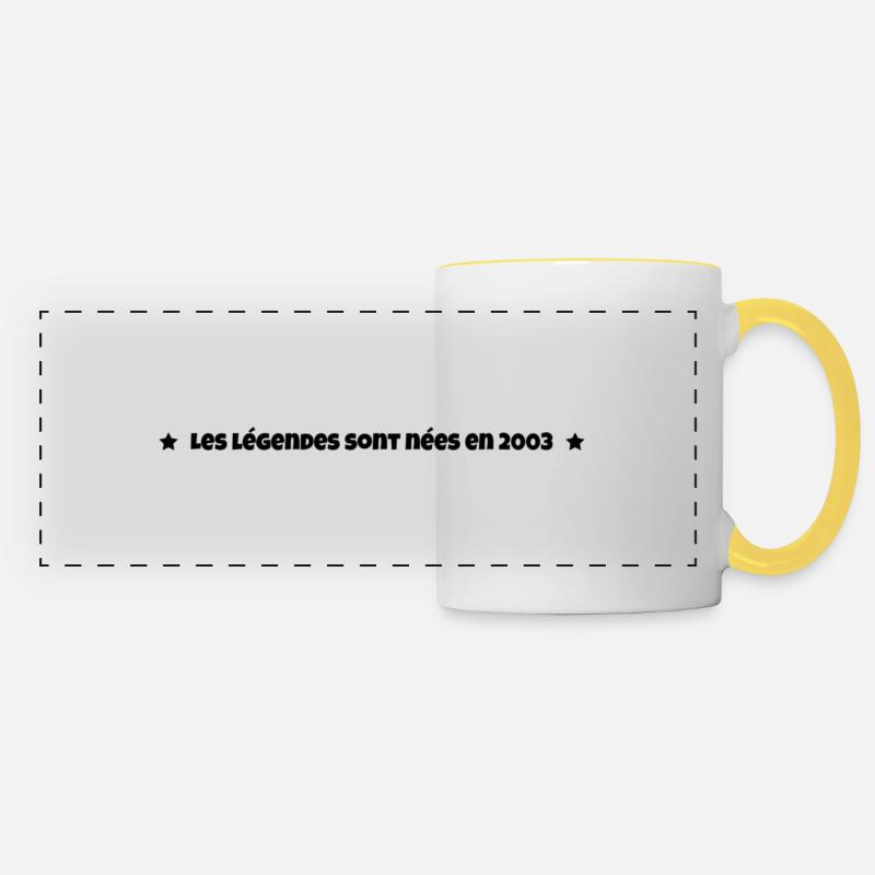Les légendes sont nées en 2003 - Mug panoramique contrasté et blanc - blanc/jaune