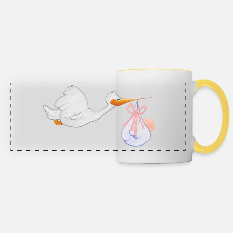 The stork brings the baby - Panoramic Mug - white/yellow