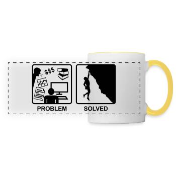 Climbing solves problems - Panoramic Mug - white/yellow - Front