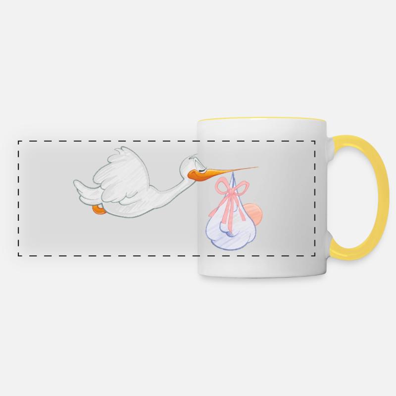 Cigogne avec bébé - Mug panoramique contrasté et blanc - blanc/jaune