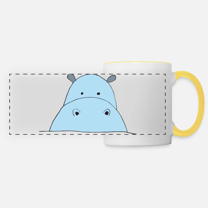 Blauer Hippo Blickfang - Panoramatasse - Weiß/Gelb