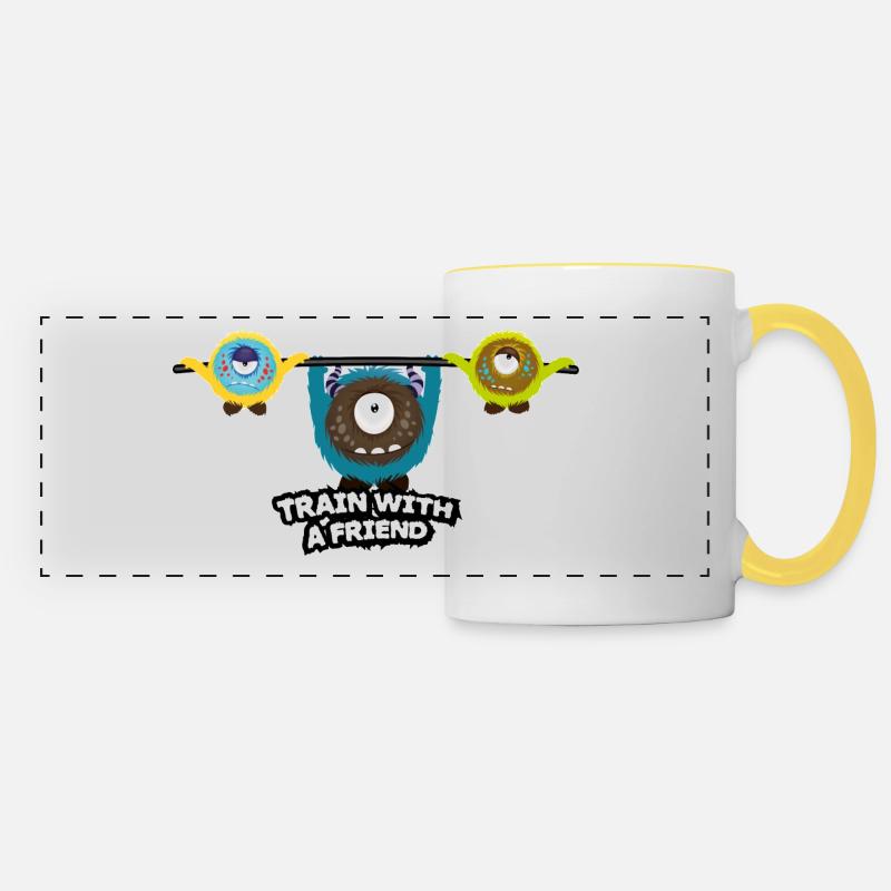 Work out with a friend - Panoramic Mug - white/yellow