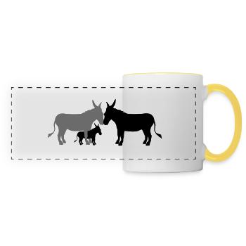 1 baby child little young family mom daddy donkey - Panoramic Mug - white/yellow - Front