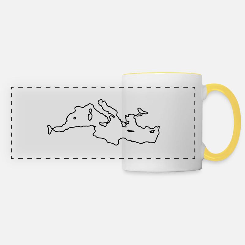 Design minimaliste de la mer Méditerranée - Mug panoramique contrasté et blanc - blanc/jaune