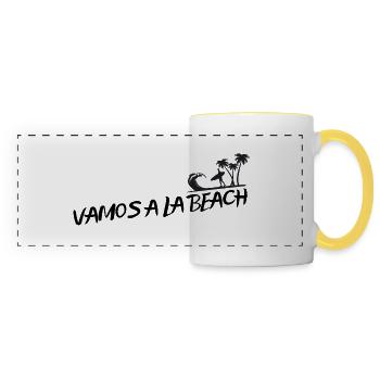 Vamos a la beach humour plage - Mug panoramique contrasté et blanc - blanc/jaune - Devant