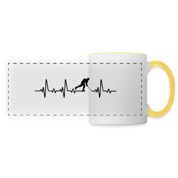 Hockey sur glace battement de cœur hockey sur glace hockey sur glace joueur de hockey sur glace - Mug panoramique contrasté et blanc - blanc/jaune - Devant