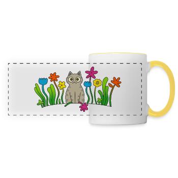 Katze mit einer blume - Panoramatasse - Weiß/Gelb - Vorne