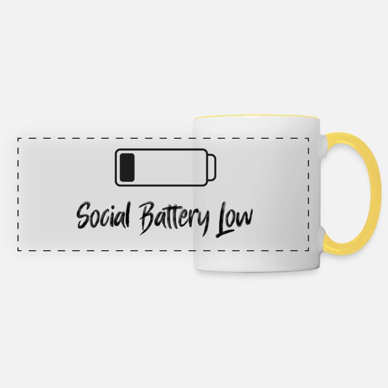 social battery low - Panoramic Mug - white/yellow