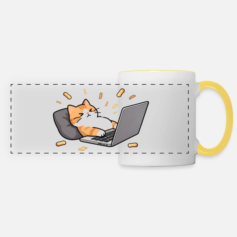 Geek chat in telecommuting mode - Panoramic Mug - white/yellow