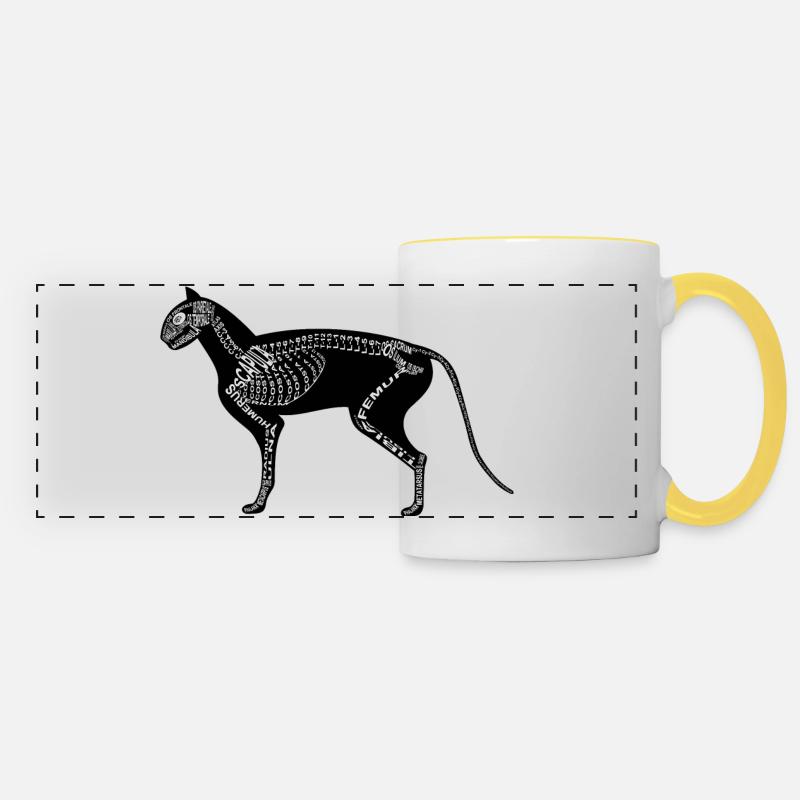Cat squelette - Mug panoramique contrasté et blanc - blanc/jaune