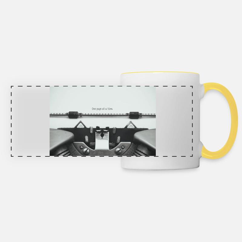 One Page At A Time Typewriter Design - Panoramic Mug - white/yellow