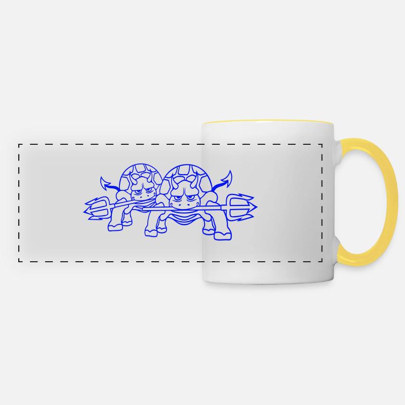2 Turtle Devil Hell Team Evil Demon Friends - Panoramic Mug - white/yellow