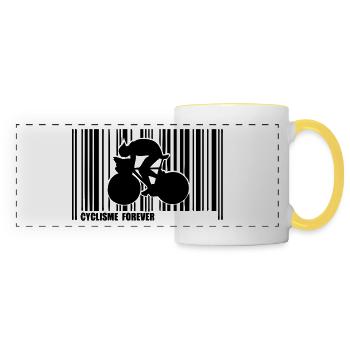 code barre cyclisme - Mug panoramique contrasté et blanc - blanc/jaune - Devant