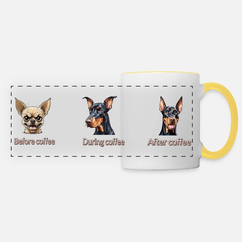 The mood before, during and after coffee - Panoramic Mug - white/yellow