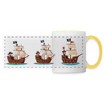 Enfants pirates sur un bateau pirate - Mug panoramique contrasté et blanc - blanc/jaune - Devant