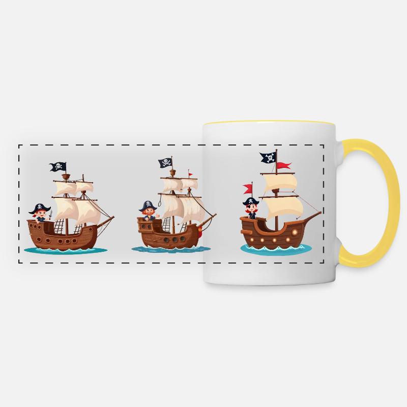 Child pirates on pirate ship - Panoramic Mug - white/yellow
