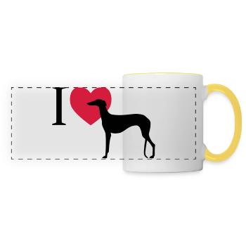 I love Galgo Español - Mug panoramique contrasté et blanc - blanc/jaune - Devant