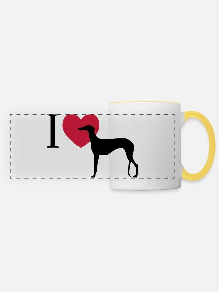 I love Galgo Español - Mug panoramique contrasté et blanc - blanc/jaune