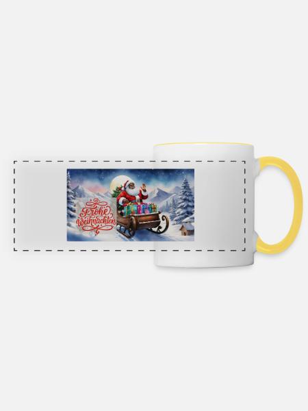 Black Santa Schlitten Mond Tasse - Panoramatasse - Weiß/Gelb
