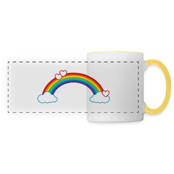 Rainbow Love Hearts Clouds Happily In Love - Panoramic Mug - white/yellow - Front