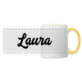 Laura benutzerdefinierte Text Geburtstagsname - Panoramatasse - Weiß/Gelb - Vorne