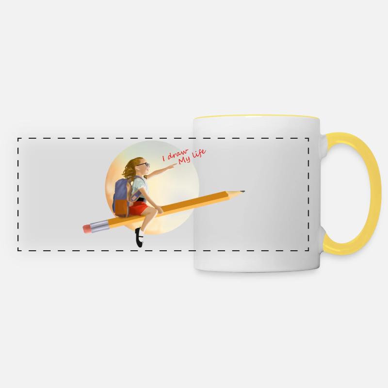 " I draw my life " - Panoramic Mug - white/yellow