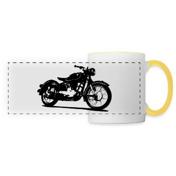 Moto classique vélo015 - Mug panoramique contrasté et blanc - blanc/jaune - Devant