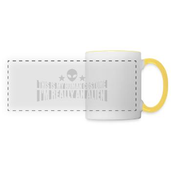 Citation extraterrestre de costume humain - Mug panoramique contrasté et blanc - blanc/jaune - Devant