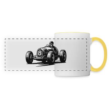 Vintage Rennwagen Fahrer Schwarz-Weiß - Panoramatasse - Weiß/Gelb - Vorne