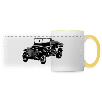 4x4 / Jeep SUV 02_schwarz - Mug panoramique contrasté et blanc - blanc/jaune - Devant