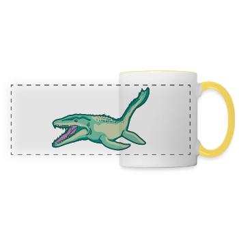 Plesiosaurus Dinosaurier Dino Urzeit Geschenkidee - Panoramatasse - Weiß/Gelb - Vorne