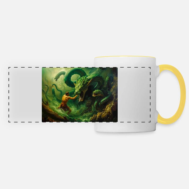 Heracles Battles the Hydra of Lerna - Panoramic Mug - white/yellow