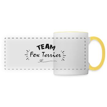 Team Fox terrier, idée cadeau pour ami des chiens - Mug panoramique contrasté et blanc - blanc/jaune - Devant
