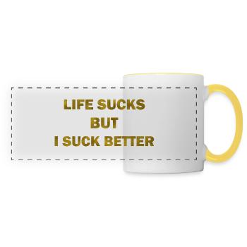 La vie craint mais je crains mieux - Mug panoramique contrasté et blanc - blanc/jaune - Devant