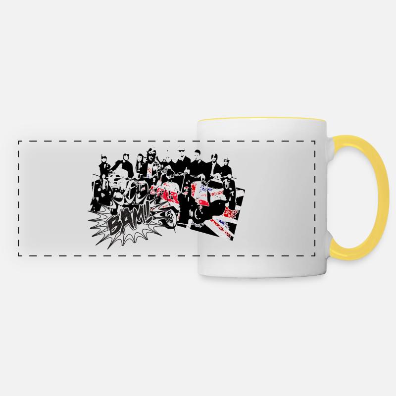 Mods on scooters 2 - Panoramic Mug - white/yellow