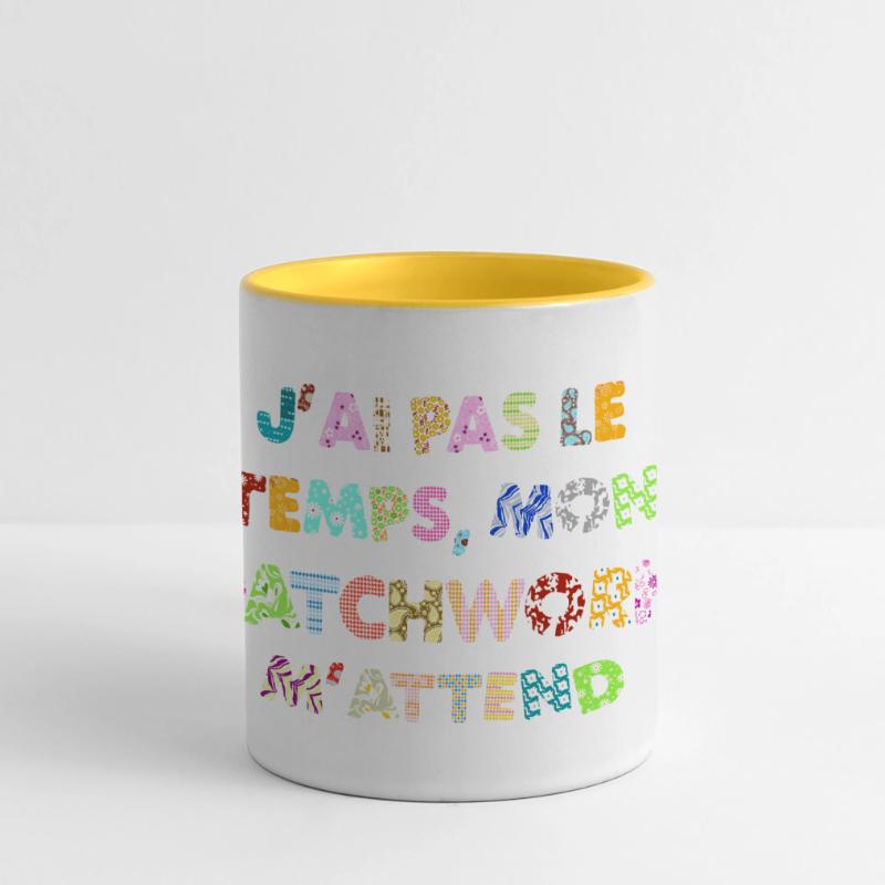 Patchwork: pas le temps, mon patchwork m'attend Mug panoramique contrasté et blanc