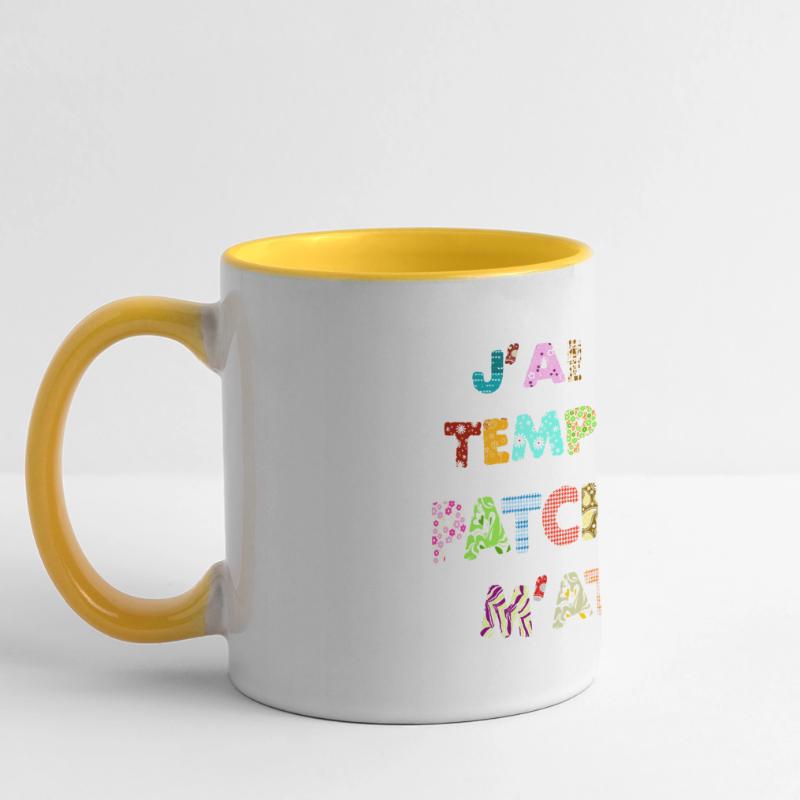 Patchwork: pas le temps, mon patchwork m'attend Mug panoramique contrasté et blanc