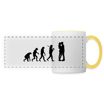 Die Evolution der Liebe - Panoramatasse - Weiß/Gelb - Vorne