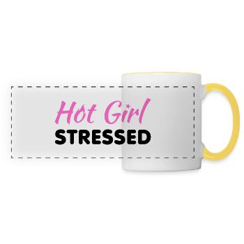 Hot Girl Stressed - Citation sarcastique rose drôle - K - Mug panoramique contrasté et blanc - blanc/jaune - Devant