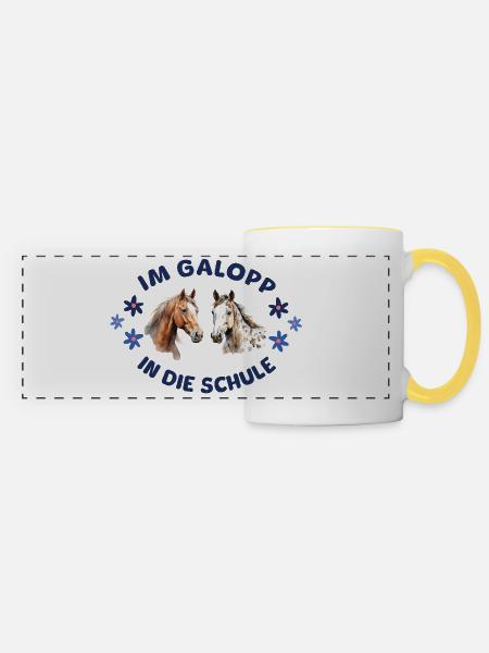 Einschulung - Pferde - Im Galopp in die Schule - Panoramatasse - Weiß/Gelb
