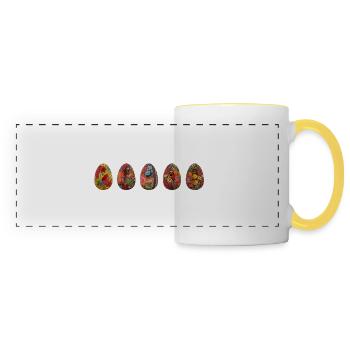 Oeufs de Pâques 2025 Peint à la main 5 Horizontal - Mug panoramique contrasté et blanc - blanc/jaune - Devant