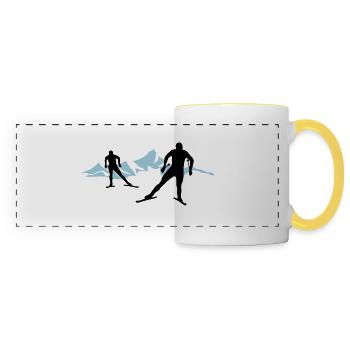 Cross-country skiers and mountains, cross-country skiing - Panoramic Mug - white/yellow - Front