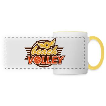Beach Volley (emblem, lettering) - Panoramic Mug - white/yellow - Front