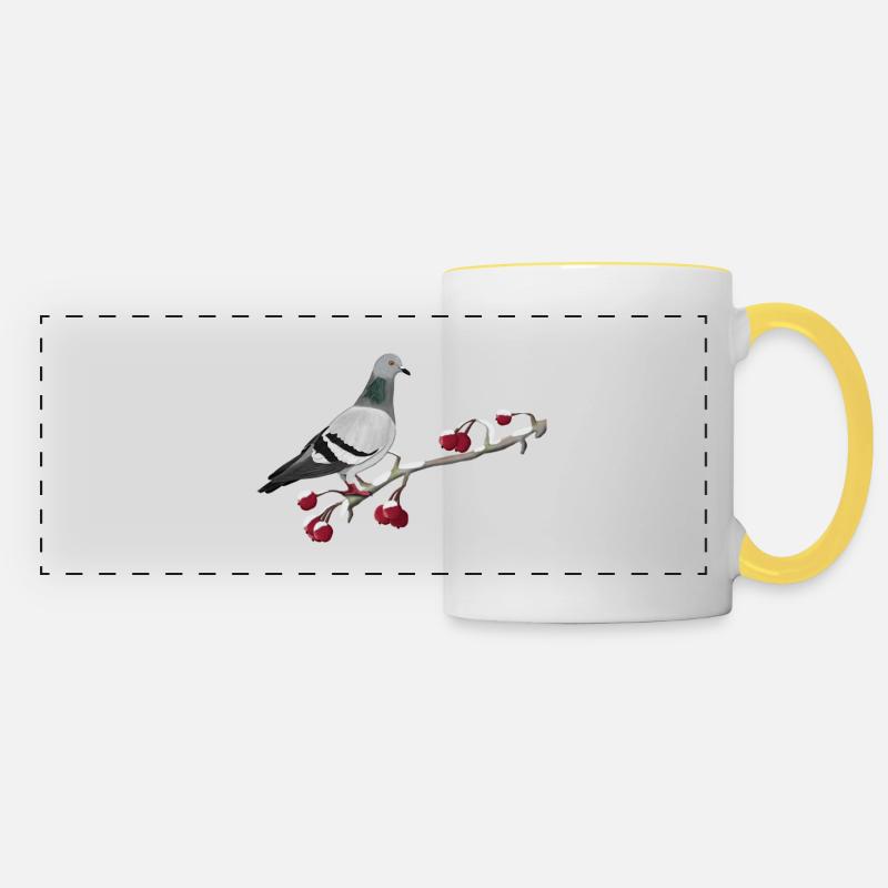 Pigeon bird on a branch birdwatcher - Panoramic Mug - white/yellow