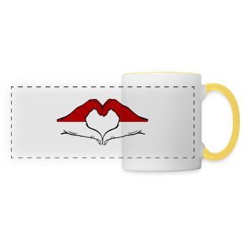 Drapeau de Monaco Indonésie main forme coeur - Mug panoramique contrasté et blanc - blanc/jaune - Devant