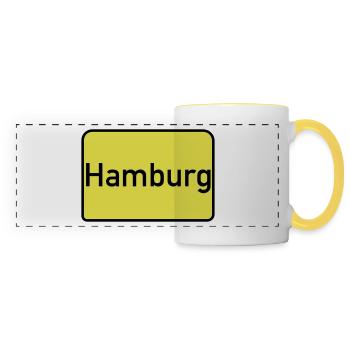 Ortsschild Hamburg - Panoramatasse - Weiß/Gelb - Vorne