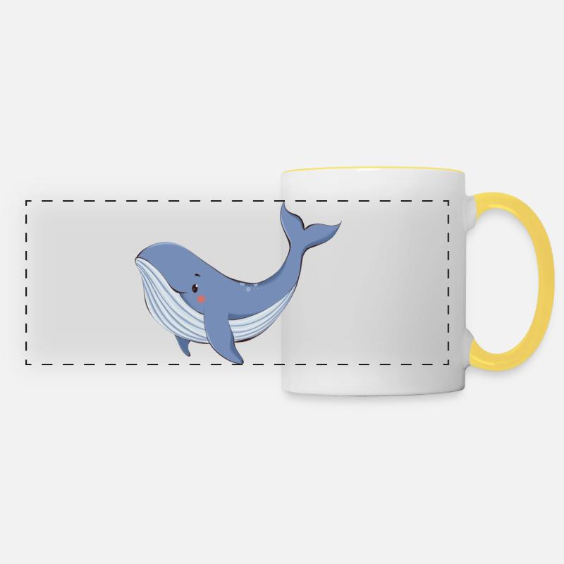 Blue whale - Panoramic Mug - white/yellow