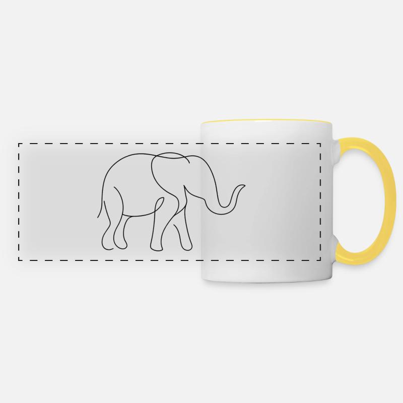 Silent Elephant Silhouette in Minimal Flowing Line - Panoramatasse - Weiß/Gelb