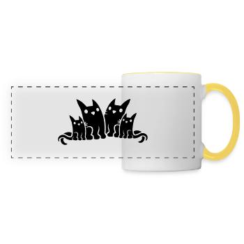 Family Papa Mama Cats - Panoramic Mug - white/yellow - Front