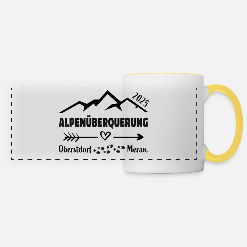 Alpenüberquerung 2025 Oberstdorf Meran E5 Geschenk - Panoramatasse - Weiß/Gelb